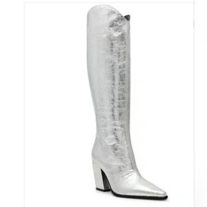 Steve Madden Silver Pointed Toe Size 5.5 Block Heel Knee High Boots NEW
